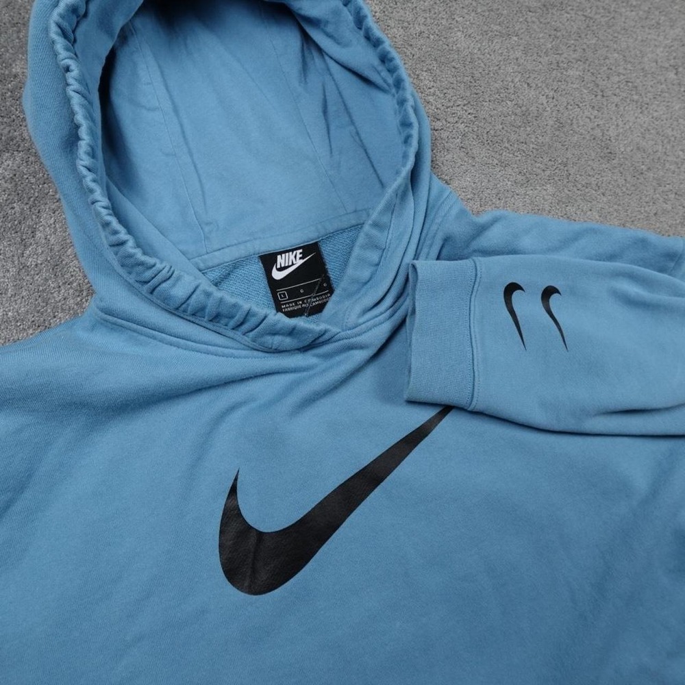 Nike Swoosh Hoodie Cerulean Blue Women's/Unisex L Oversized Fit Double Swoosh - Picture 2 of 8